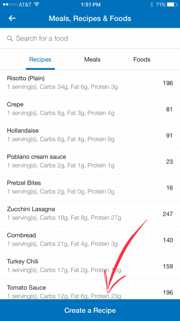 Recipes in MyFitnessPal