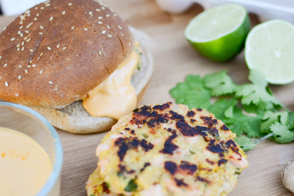 Salmon Burgers with Sriracha Aoili