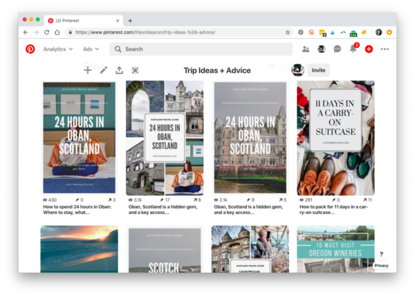 Pinterest example of multiple pins for the same content