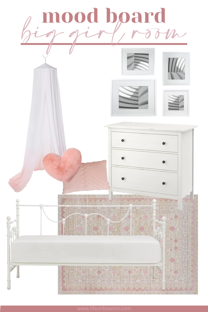 Mood board for our toddler's pink big girl bedroom