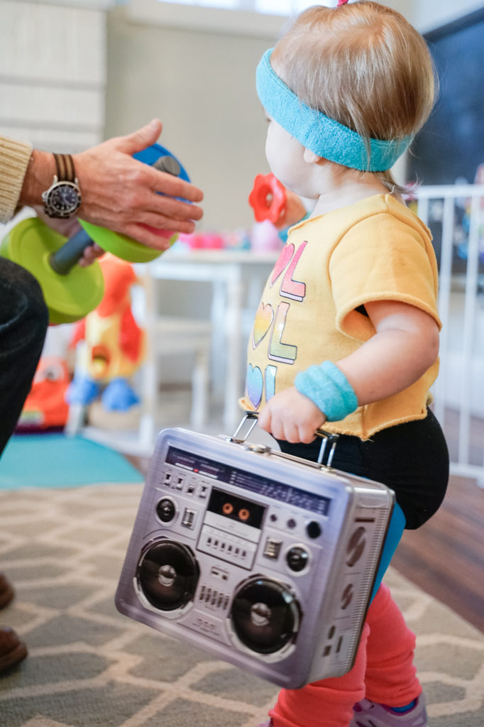 DIY toddler 90's aerobics instructor costume idea