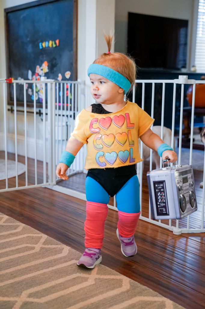 DIY toddler 90's aerobics instructor costume idea