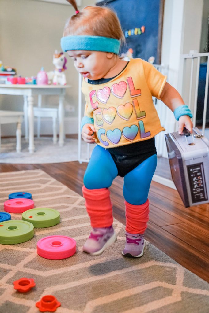 DIY toddler 90's aerobics instructor costume idea