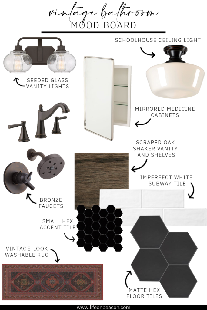 Modern Vintage Bathroom Inspiration and Mood Board as part of a Craftsman Bathroom Renovation