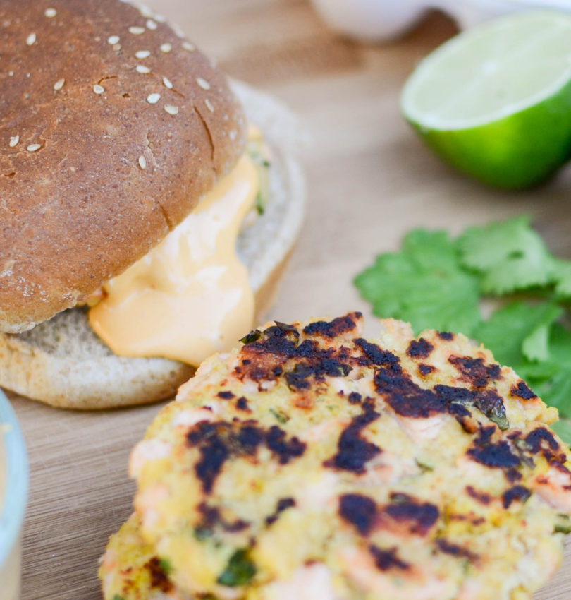 Salmon Burgers with Foolproof Sriracha Aioli